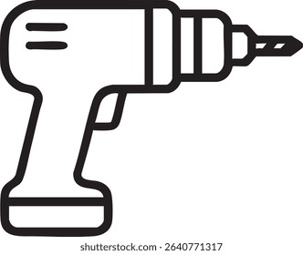 A simple line drawing of a cordless power drill, a common tool used for drilling and screwing.