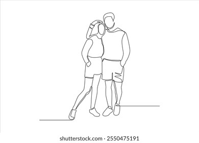 Un simple dibujo de línea de una pareja de pie muy juntos, simbolizando la conexión y el afecto.