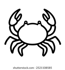 A simple line drawing of a crab with raised claws, emphasizing its shape and features.
