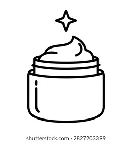 Simple line drawing of a cream jar with a star above, representing a beauty or skincare product, ideal for illustrating a skincare routine or cosmetic concept