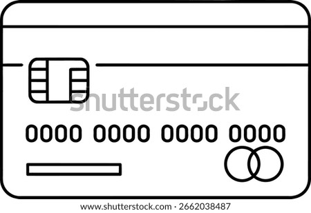 A simple line drawing of a credit card with a chip and magnetic stripe for financial transactions