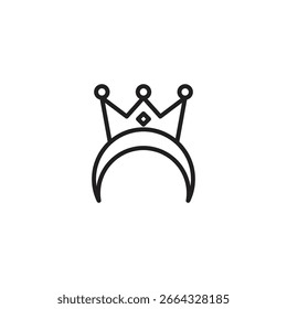A simple line drawing of a crown with three pointed peaks, each topped with a circle. A diamond shape adorns the center. It rests on a curved base.