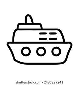 Simple line drawing of a cruise ship with three portholes. Vector illustration