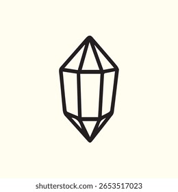A simple line drawing of a crystal gem, perfect for logos or minimalist designs. Clean vector art style with a geometric gemstone design.