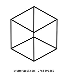 A simple line drawing of a cube in isometric perspective with visible edges and faces, rendered as a clean wireframe geometric icon.