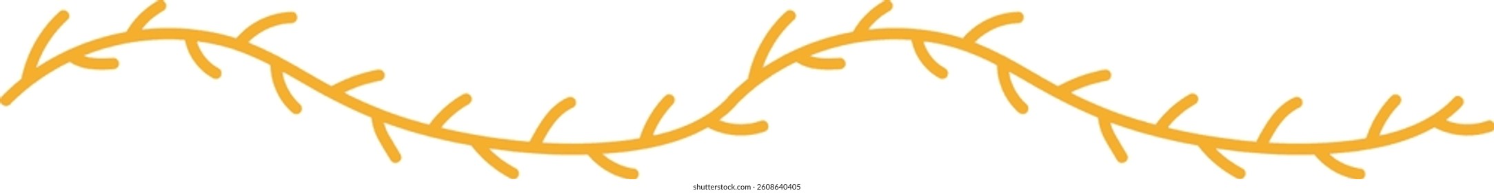 A simple line drawing of a curved branch with leaves in a minimalist style. The illustration depicts a winding twig adorned with stylized foliage. Cartoon vector illustration.