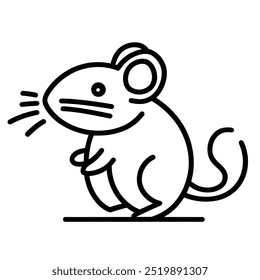 A simple line drawing of a cute mouse standing upright.