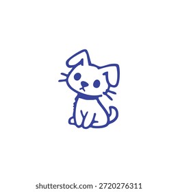 A simple line drawing of a cute puppy sits looking to the side.