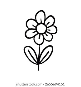 Desenho de linha simples de uma Margarida com pétalas e folhas