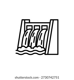 Simple Line Drawing Dam and Hydroelectric Power Plant Illustration Icon