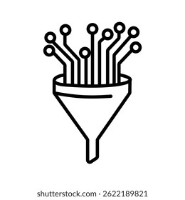 Un simple dibujo de línea de un embudo de datos.