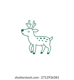 Um simples desenho de linha de um veado com manchas e galhadas em um fundo branco.
