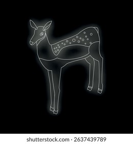 Simple line drawing of a deer with white lines on a black background