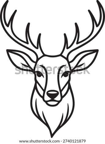 A simple line drawing of a deer's head with large antlers, facing forward with visible ears and nose