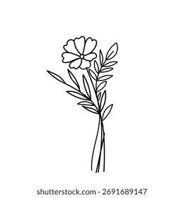 Desenho de linha simples de um delicado buquê floral