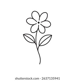 Simple Line Drawing of a Delicate Flower with Leaves