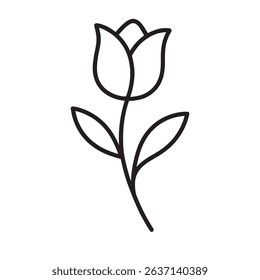 Simple Line Drawing of a Delicate Flower with Leaves