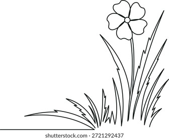 Einfache Linienzeichnung einer zarten Wildblume mit Grashalmen
