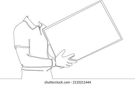 Simple line drawing a deliver a packet to costumer draw in black and white background. Vector illustration.
