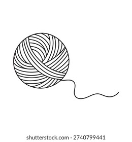 Simple line drawing depicting a ball of yarn with a trailing end
