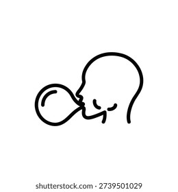 Simple line drawing depicting a face blowing a bubble with gum