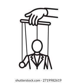Un simple dibujo de línea que representa una mano que controla una figura de marioneta