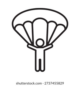 Simple line drawing depicting a skydiver with an open parachute