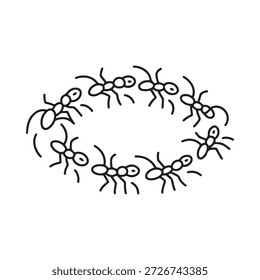Um simples desenho de linha retrata um círculo formado por numerosas formigas