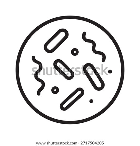A simple line drawing depicts a circular petri dish with various bacterial colonies and shapes inside