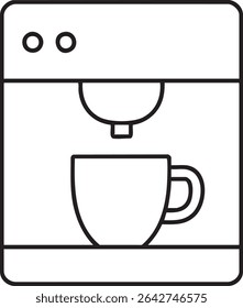 A simple line drawing depicts a coffee maker with a cup underneath, ready to receive freshly brewed coffee.