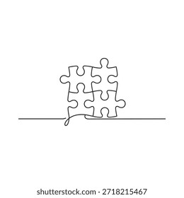 Un simple dibujo de línea representa piezas de rompecabezas conectadas con una sola línea de conexión