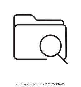 Um simples desenho de linha representa um ícone de pasta com uma lupa procurando dentro dele