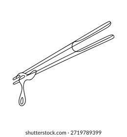 Um simples desenho em linha representa um garfo e pauzinhos juntos