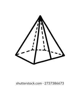 Simple line drawing depicts a geometric pyramid in black and white