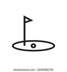 A simple line drawing depicts a golf hole, complete with a flag and a ball resting on the green.  It's a minimalist icon representing the sport of golf.