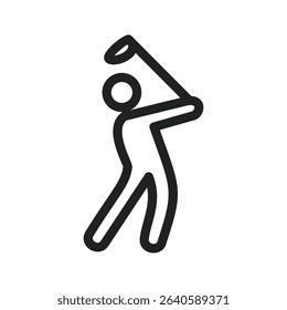 A simple line drawing depicts a golfer in the midst of a swing, capturing the dynamic action of the sport.