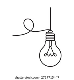 Un simple dibujo de línea representa una bombilla colgante con un filamento giratorio