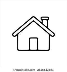 A simple line drawing depicts a house shape with a chimney presented as a flat icon on a white background architecture