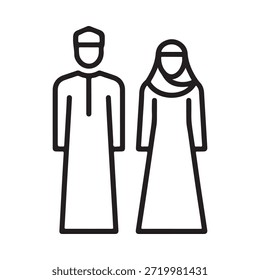 Un simple dibujo de línea representa a un hombre y una mujer con ropa árabe tradicional