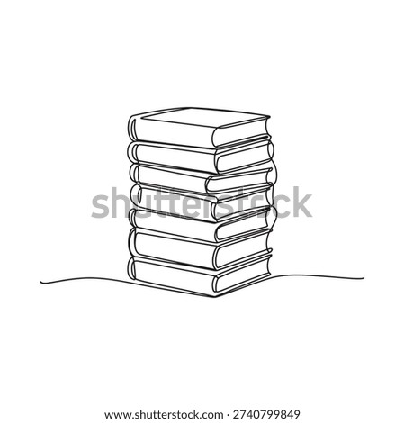 Simple line drawing depicts a neat stack of several books