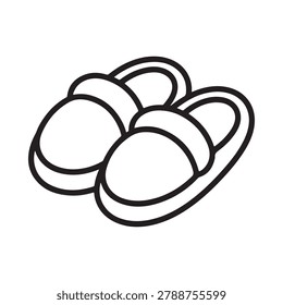 Simple line drawing depicts a pair of comfy open toed slippers