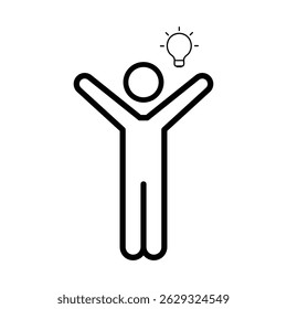A simple line drawing depicts a person celebrating a new idea, symbolized by a lightbulb.