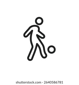 A simple line drawing depicts a person kicking a soccer ball.  The figure is stylized and minimalist.
