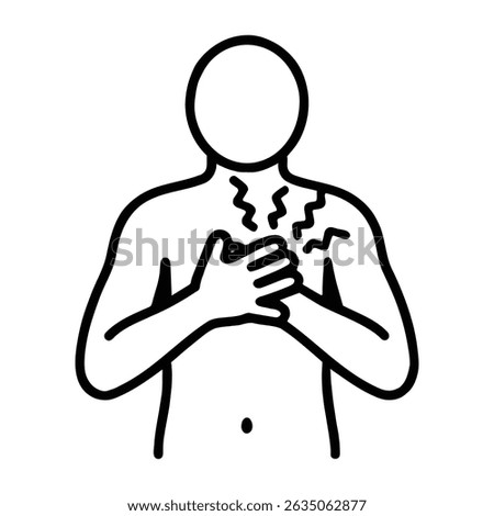 A simple line drawing depicts a person clutching their chest, indicating pain or discomfort, possibly a heart attack or angina.