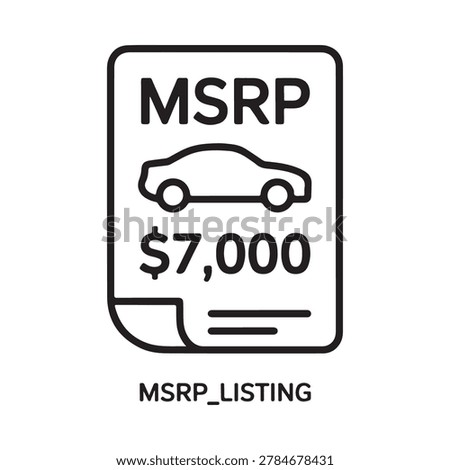 A simple line drawing depicts a price tag showing a car and cost