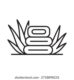 Un simple dibujo de línea representa una planta de aloe vera apilada con hojas puntiagudas