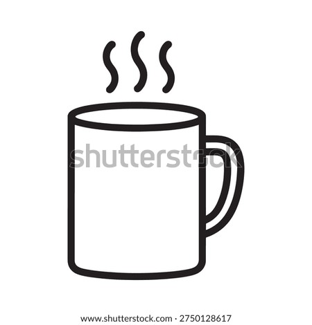 A simple line drawing depicts a steaming mug suggesting warmth and refreshment