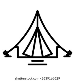 A simple line drawing depicts a tent, useful for camping or outdoor adventure illustrations.