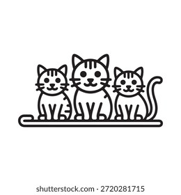 Un simple dibujo de línea representa a tres gatos sentados juntos en un banco