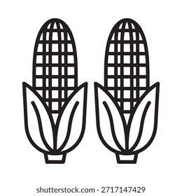 Un simple dibujo de línea representa dos mazorcas de maíz con cáscaras verdes